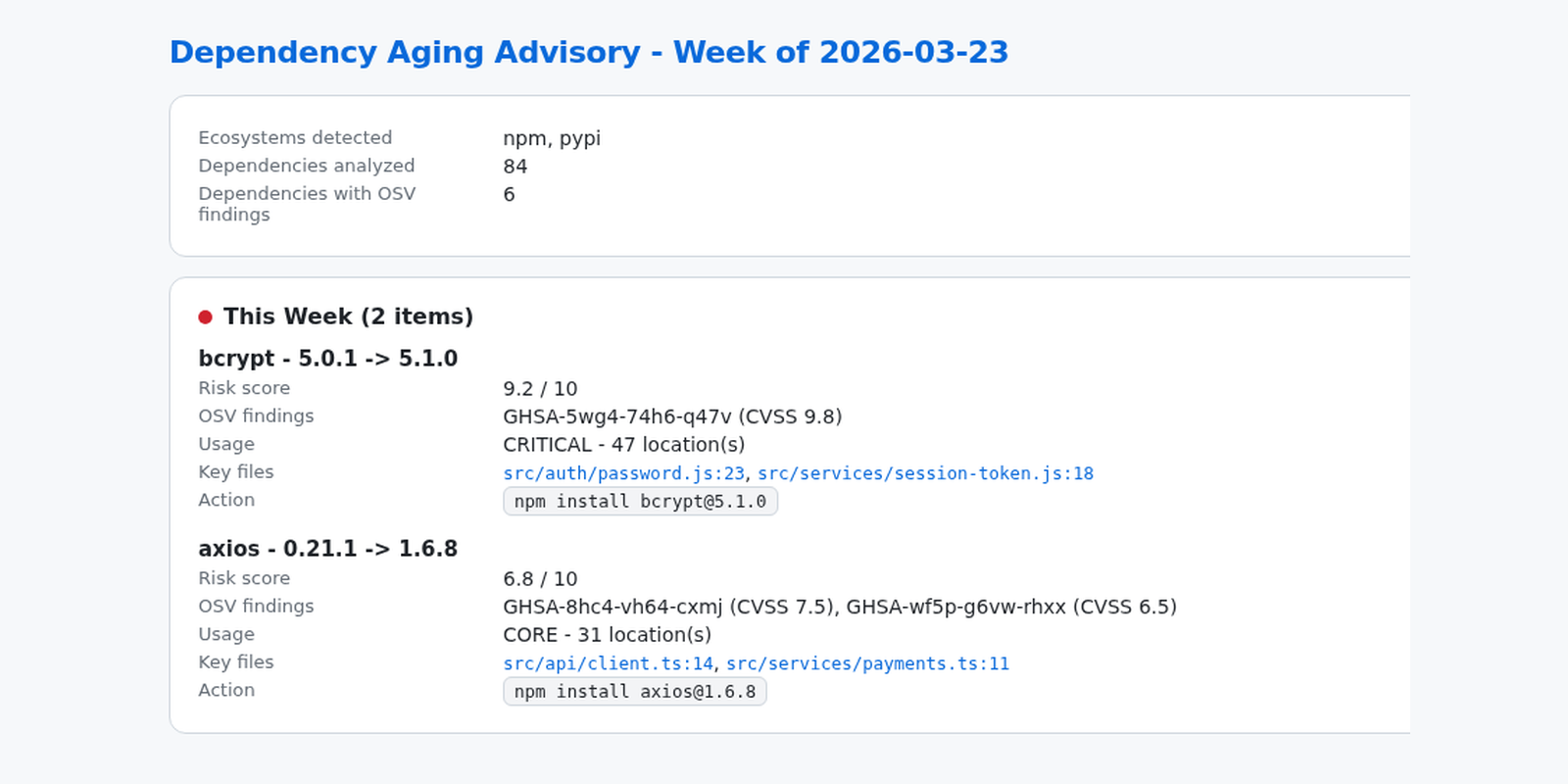 Dependency Aging Advisor